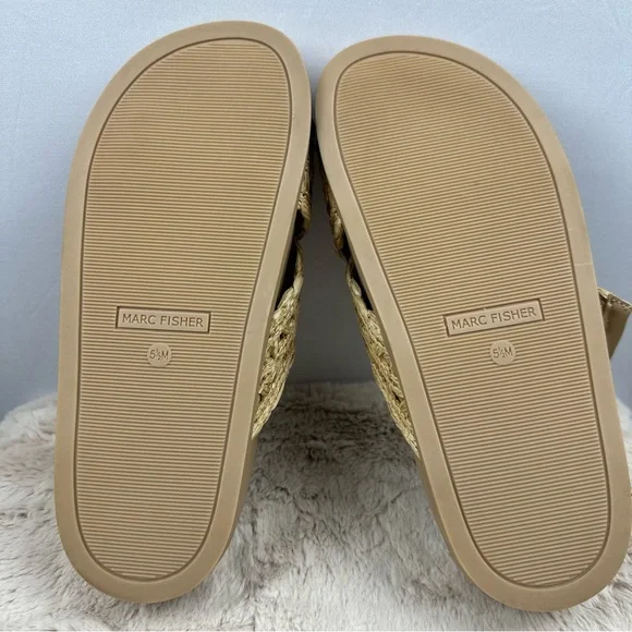MARC FISHER Women Welti Woven Suntan Natural Tan Slide Sandals Sz. 5.5 - Picture 7 of 13